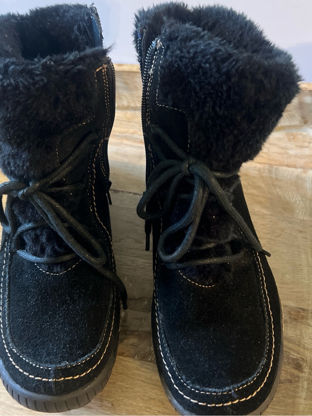 BareTraps Black Faux Fur Lace-Up Ankle Boots - Picture 3 of 11